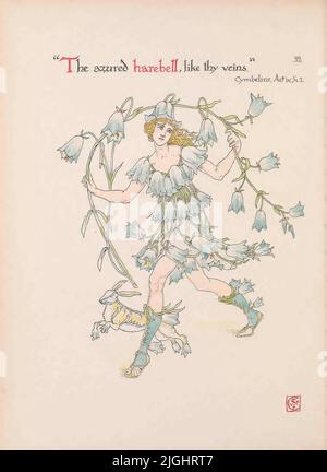 Le Harelon azuré, comme eux les veines [ Cymbeline Act IV scène 2 ] du livre ' fleurs du jardin de Shakespeare : une posy des pièces ' illustré par Walter Crane, 1845-1915; basé sur William Shakespeare, 1564-1616 Date de publication 1909 Editeur [Londres] : Cassell & Co., Ltd Banque D'Images