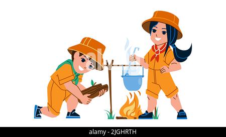 Camp Scout au repos petit garçon et fille vecteur Illustration de Vecteur