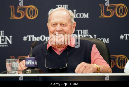 Jack Nicklaus lors d'une conférence de presse sur une journée d'entraînement au Old course, St Andrews. Date de la photo: Lundi 11 juillet 2022. Banque D'Images