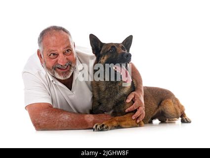 berger belge et homme devant un fond blanc Banque D'Images