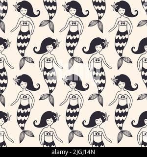 Motif sans couture avec mignons Mermaid Illustration de Vecteur