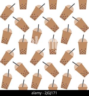 Motif vectoriel sans coutures de thé boba à motif de galets plats Illustration de Vecteur