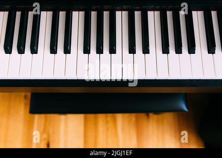 Close up noir et blanc touches piano Banque D'Images