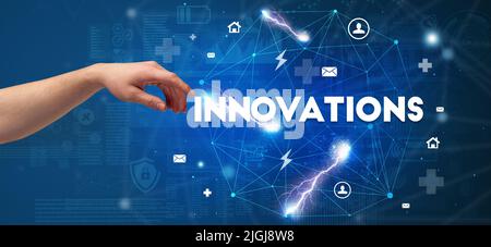 Pointant de la main sur le concept d'inscription Banque D'Images