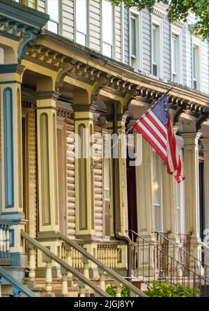 Maisons de style Queen Anne sur Webster place à Brooklyn, New York Banque D'Images