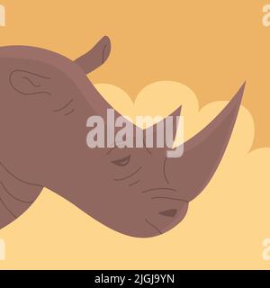 Rhinocéros d'animaux africains. Portrait de la tête. Grand mammifère herbivore avec une corne sur son nez. Sujets sur les animaux et le zoo. Illustration vectorielle plate Illustration de Vecteur