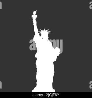 Statue de la liberté, New York, États-Unis. Silhouette vectorielle blanche simple sur fond gris Illustration de Vecteur