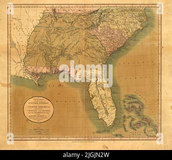 Carte britannique des États-Unis d'Amérique du Nord, Carolinas, Géorgie, Floride et îles Bahama, 1806, par John Cary Banque D'Images