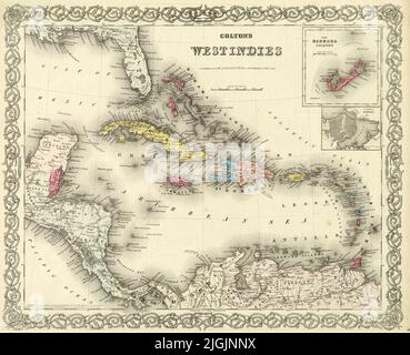 Carte des Antilles, 1855, par G. W. Colton et C. B. Colton and Company Banque D'Images