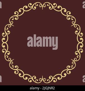 Cadre doré rond oriental avec éléments arabesques et floraux. Bordure fleurie dorée avec motif vintage. Carte de vœux avec emplacement pour le texte Banque D'Images
