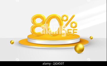 80 % de réduction. 3D symbole bonus quatre-vingt pour cent sur une scène de podium. Bannière de vente ou affiche. Illustration vectorielle. Illustration de Vecteur