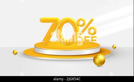 70 % de réduction. 3D symbole bonus de soixante-dix pour cent sur une scène de podium. Bannière de vente ou affiche. Illustration vectorielle. Illustration de Vecteur