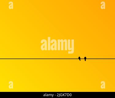 Nature conception de paysage concept de deux oiseaux assis sur une silhouette de fil isolé sur fond jaune - illustration vectorielle Illustration de Vecteur