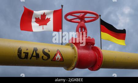 Tuyau de gaz du Canada vers l'Allemagne, valve sur le principal gazoduc Canada, concept des sanctions, 3D travaux et 3D images Banque D'Images