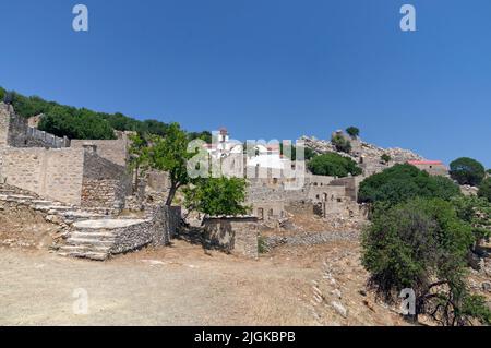Micro Chorio village déserté, île de Tilos, Dodécanèse. Près de Rhodes. Mai 2022. Ressort. Banque D'Images