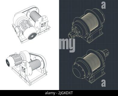 Illustrations vectorielles stylisées de modèles isométriques de treuil électrique Illustration de Vecteur