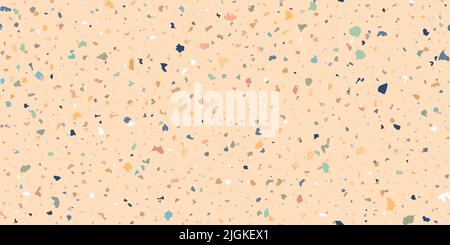 Sol en terrazzo motif sans couture composé de pièces de granit, de quartz, de verre et de pierre. Sol en marbre. Revêtement beige classique. Résumé Illustration de Vecteur