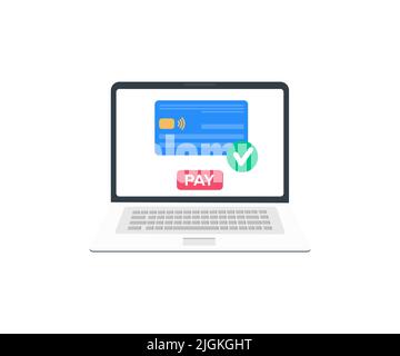 Marketplace en ligne, boutique en ligne sur PC portable, logo de calcul. Utilisation d'un ordinateur portable et d'une carte de crédit à la maison, paiement en ligne de la conception et de l'illustration de vecteur. Illustration de Vecteur