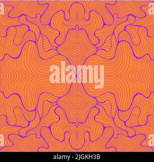 Lignes abstraites Crazy ftal mandala motif, contour violet, fond de couleur orange. Un labyrinthe élégant et ondulé de décorations. Illustration de Vecteur