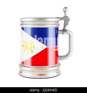 Tasse à bière avec drapeau philippin, 3D rendu isolé sur fond blanc Banque D'Images