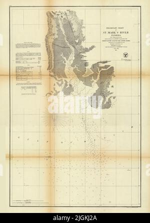 Relevé DE la côte AMÉRICAINE carte nautique préliminaire de la rivière St. Mark, Floride, 1856 Banque D'Images