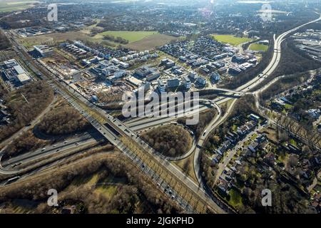 Vue aérienne, City Crone East, Federal Highway B1, A40 et B236, Dortmund, Région de la Ruhr, Rhénanie-du-Nord-Westphalie, Allemagne, Europe, DE, photographie aérienne, b Banque D'Images