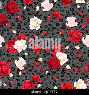 Roses rouges et blanches avec pétales Illustration de Vecteur
