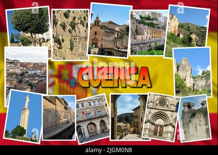 Cuenca est une ville espagnole enchanteresse qui semble suspendue entre les rochers situés sur un point de vue entre les gorges des rivières Huécar et Júcar. Banque D'Images