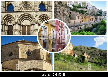 Cuenca est une ville espagnole enchanteresse qui semble suspendue entre les rochers situés sur un point de vue entre les gorges des rivières Huécar et Júcar. Banque D'Images