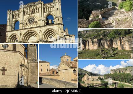 Cuenca est une ville espagnole enchanteresse qui semble suspendue entre les rochers situés sur un point de vue entre les gorges des rivières Huécar et Júcar. Banque D'Images