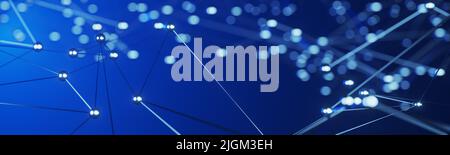 Technologies de réseau neuronal et de cloud. Base de données mondiale et intelligence artificielle. Arrière-plan lumineux et coloré. Big Data et cybersécurité. 3d rendu Banque D'Images