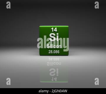 Cube avec table périodique numéro de silicium 14, rendu 3D Banque D'Images