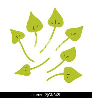 Ensemble de feuilles de Doodle. Mignonne plante dessinée à la main isolée sur fond blanc. Feuille de coeur verte avec nervures. Panneau d'été aux herbes. Illustration vectorielle florale pour moi Illustration de Vecteur