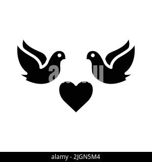 Icône de pigeons avec coeur. Icône liée au mariage. Style d'icône solide, glyphe. Conception simple modifiable Illustration de Vecteur