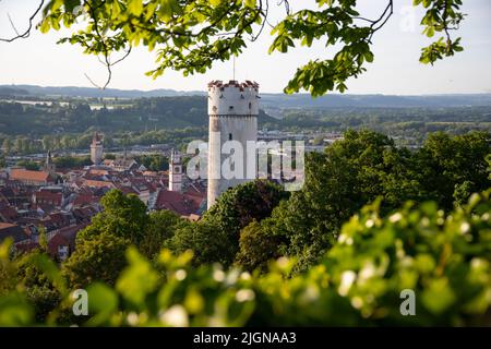 Vue sur la « Mehlsack » - site historique et la plus célèbre tour de Ravensburg, Allemagne Banque D'Images