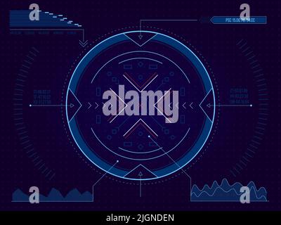 Cible HUD. Interface de jeu futuriste pour la mise au point de la cible, verrouillage et visée, jeu de tir de science-fiction actif pour le collimateur de visée. Interface utilisateur de la technologie Vector Illustration de Vecteur