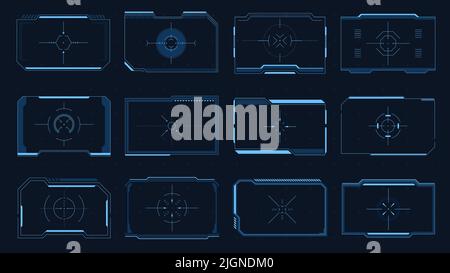 Cadre HUD. Elément d'interface d'écran de jeu SCI-Fi, interface de bordure de cible, panneau de visée numérique futuriste, viseur moderne. Atout de jeu vectoriel de visée Illustration de Vecteur