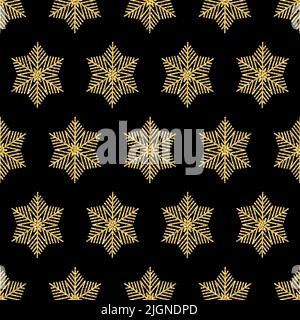 Motif de noël doré brillant sans couture avec motif de manteau de neige scintillant pour les vacances Banque D'Images