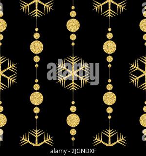 Motif de noël doré brillant sans couture avec motif de manteau de neige scintillant pour les vacances Banque D'Images