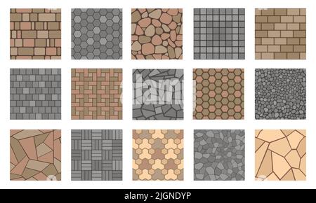 Motif de pierre au sol. Carreaux de pavage en pierre, briques et béton, trottoir de route et patio de jardin, plan de pavage extérieur. Partie supérieure de la mosaïque du tracé de vecteur Illustration de Vecteur