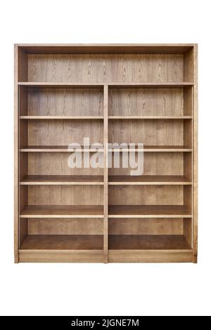 Bibliothèque en bois en MDF plaqué frêne teinté isolé sur fond blanc Banque D'Images