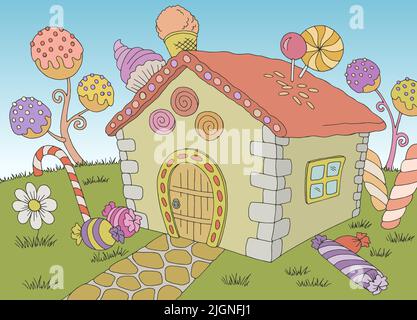 Candy House bâtiment extérieur graphique couleur paysage esquisse illustration vecteur Illustration de Vecteur