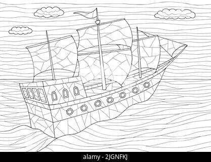 Voile navire coloriage graphique noir blanc mer esquisse illustration vecteur Illustration de Vecteur