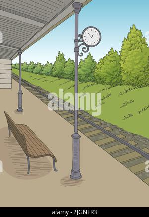 Gare plate-forme graphique train vertical couleur esquisse illustration vecteur Illustration de Vecteur