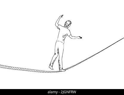 Corde de ropewalker de la corde graphique noir blanc isolé dessin vecteur d'illustration Illustration de Vecteur