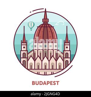 Voyagez icône à Budapest avec le Parlement Illustration de Vecteur