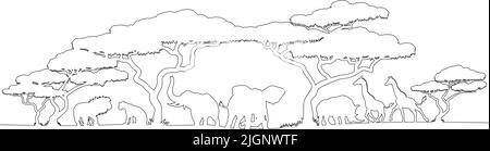 Paysage de silhouette d'animaux de safari africain Illustration de Vecteur