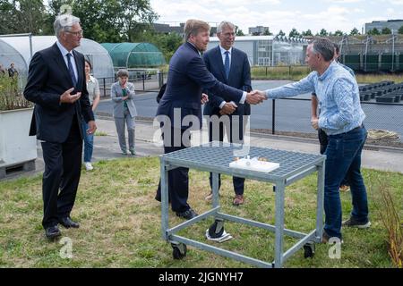 Pays-Bas, Wageningen, 2022-07-07. Le roi Willem-Alexander des pays-Bas visite l'institut néerlandais de recherche écologique NIO-KNAW. Photogra Banque D'Images