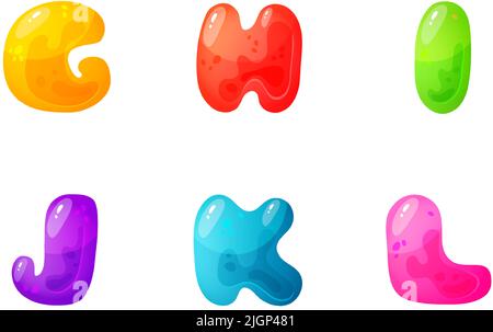 Lettres colorées en gelée, alphabet comique pour les enfants. Police jelly Bright. Type d'enfant pour les événements, les promotions. Illustration de Vecteur