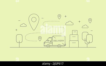 Livraison de marchandises à la maison et un marqueur Illustration de Vecteur